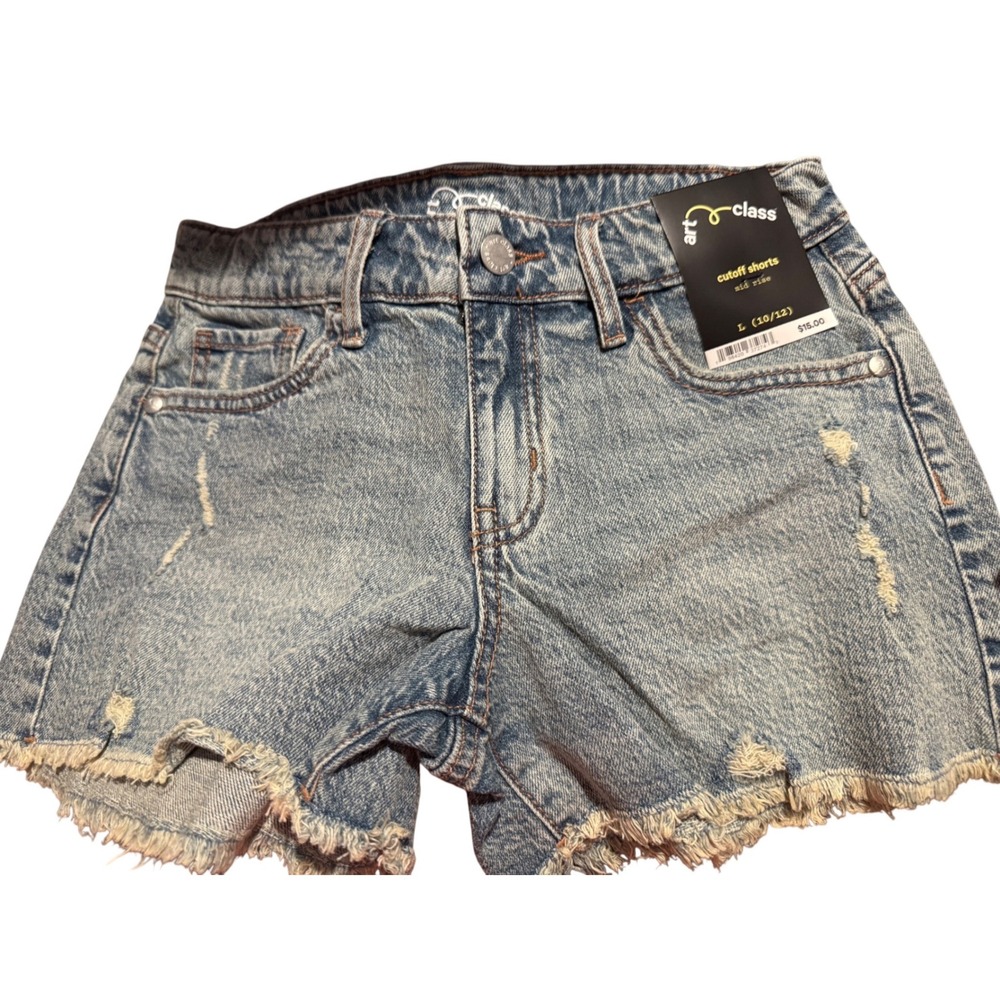 Art Class Girls Cutoff Denim Shorts Light Wash Distressed Mid Rise Size L 10/12